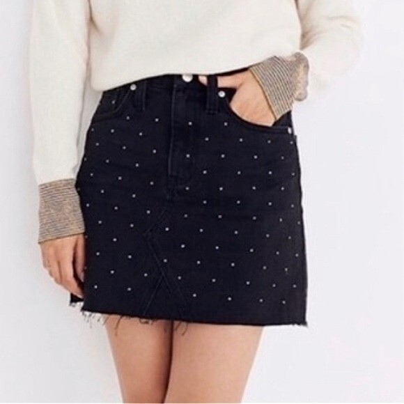 Madewell Rigid Denim A-Line Mini Skirt Metallic Dots Edition Black Jean 24 XS - Picture 3 of 16